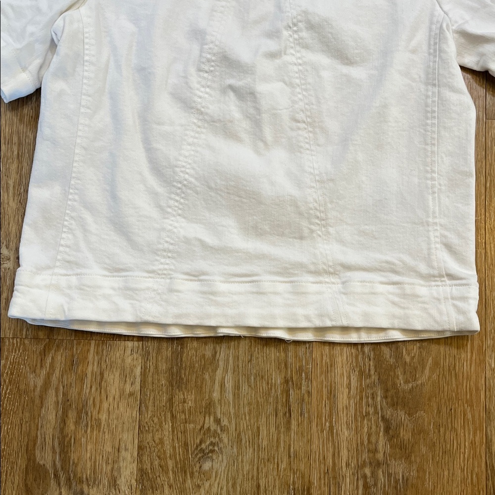 Banana Republic White Denim Short Sleeve Shirt Top Stretch Crew Medium M - Picture 6 of 16